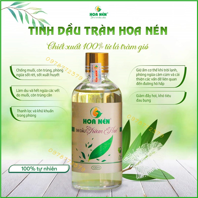 Tinh dầu tràm Huế nguyên chất Hoa Nén 100ml  Dầu tràm gió thiên nhiên nguyên chất 100% - Có kiểm định chất lượng