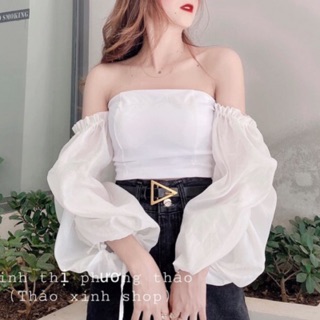 Áo Bẹt Vai Tay Phối Lưới Rút Dây ☄️