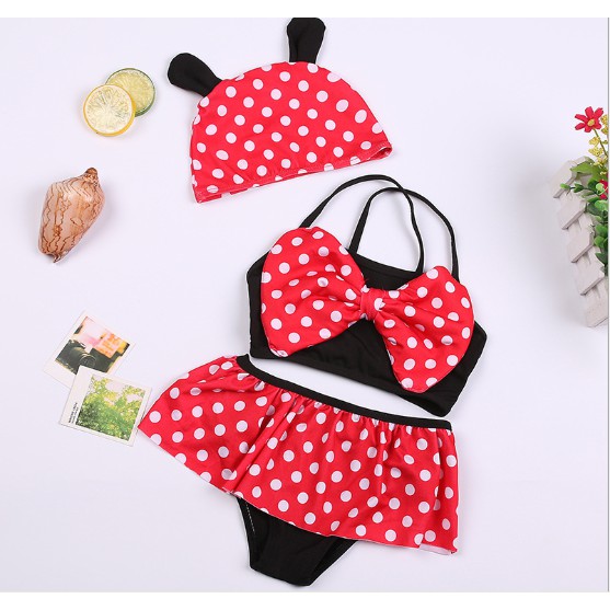 Bikini bé gái Mickey chấm bi (2-3 tuổi) kèm mũ