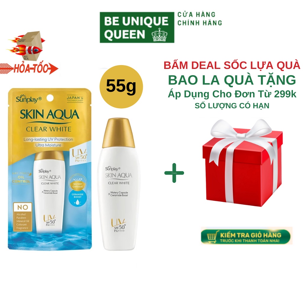 Kem Chống Nắng Sunplay Skin Aqua Clear White 55g Dạng Sữa Nắp Vàng Dưỡng Da Trắng Mịn SPF50+  kcn