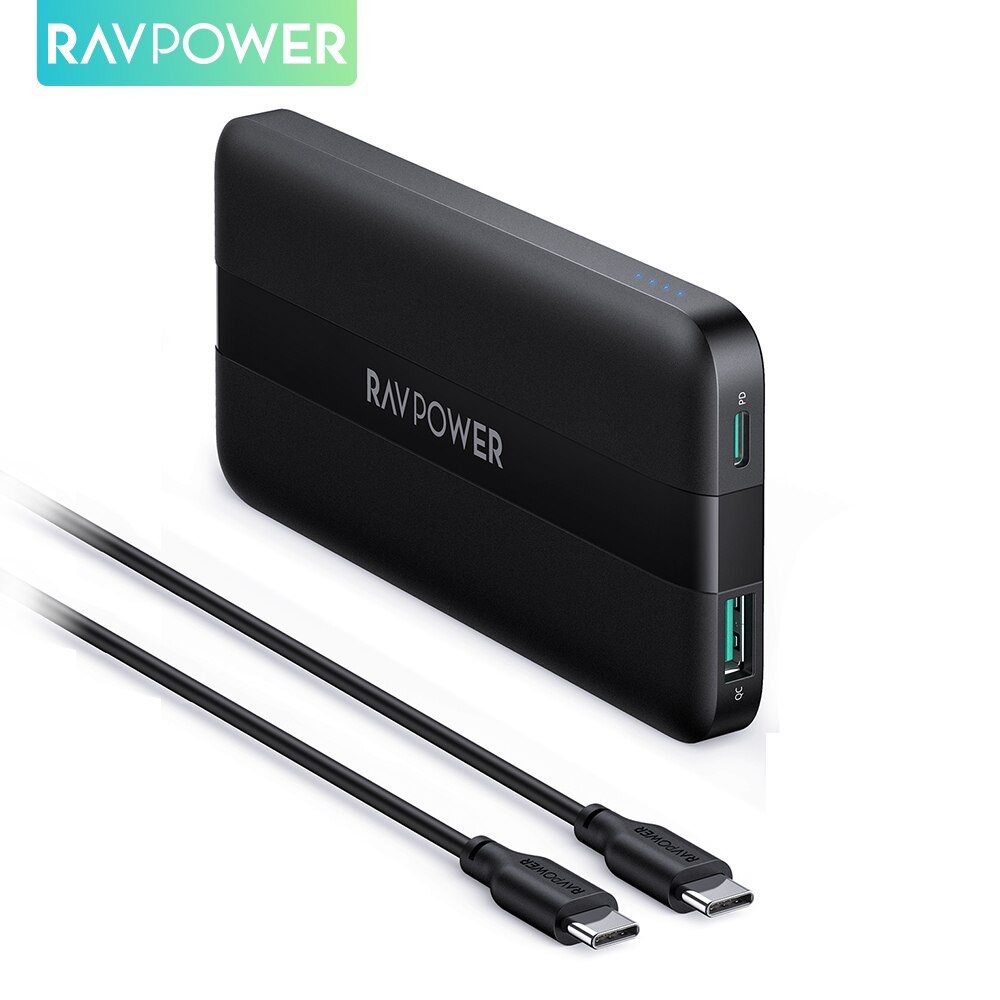 Combo Sạc Dự Phòng RavPower 10.000 + Củ Sạc 20w + Cáp C To C Rp-PB236 - Bảo Hành 12 Tháng