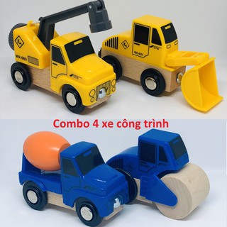 Combo 4 xe công trình chơi cùng đường ray xe lửa gỗ