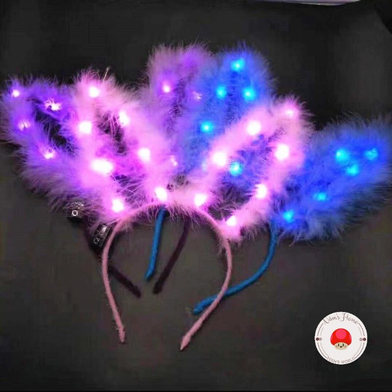 [ HOT ] Cài Tai Thỏ Lông Xù Có Đèn LED