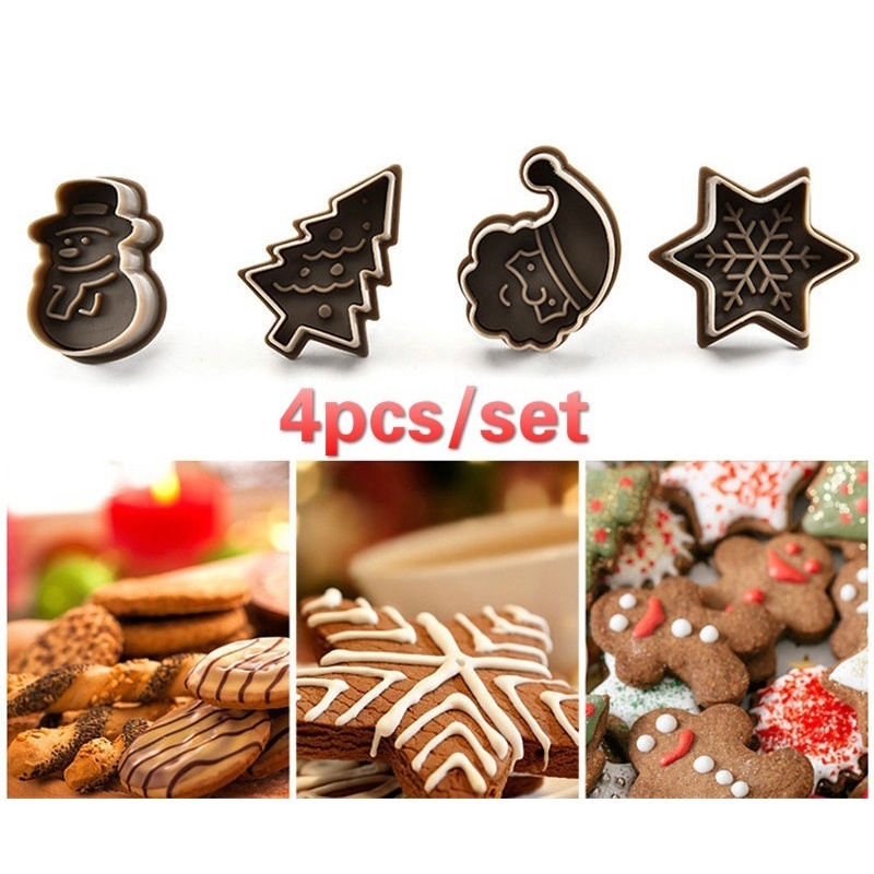 Set 4 khuôn bánh cookie nhựa hình cây thông Noel / người tuyết / ông già Noel / bông tuyết