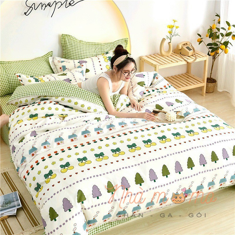 Bộ Chăn Ga Gối Cotton Poly Họa Tiết Cherry Vàng