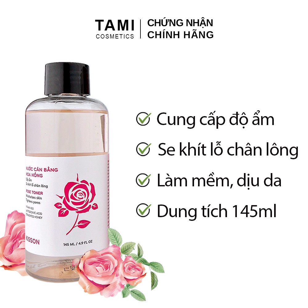 Nước cân bằng hoa hồng KISS ON dưỡng ẩm sâu, thu nhỏ lỗ chân lông, toner nước hoa hồng Kisson 145ml TM-KI-NCB01