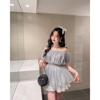Áo voan nhũ chun eo cộc tay