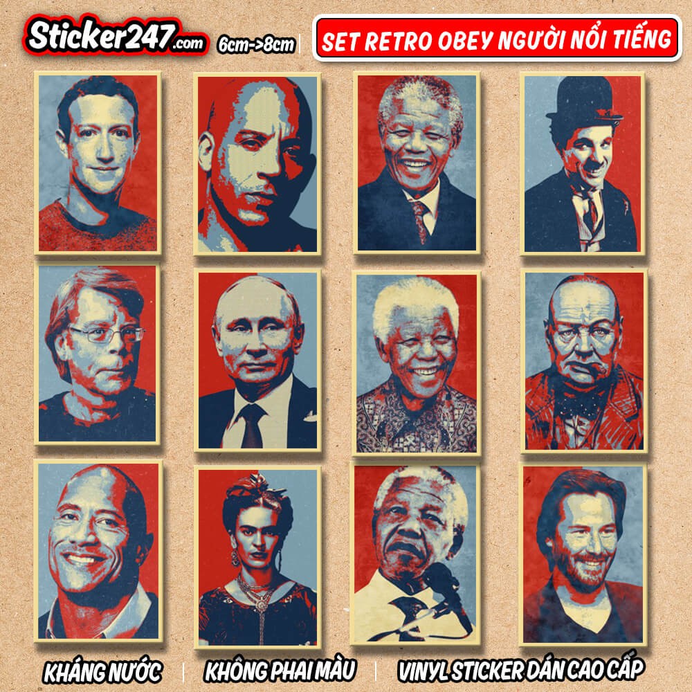 Sticker Obey Vintage Retro Người Nổi Tiếng 𝑭𝒓𝒆𝒆𝒔𝒉𝒊𝒑 chống nước, sticker dán laptop, điện thoại, đàn guitar, mũ bảo hiểm