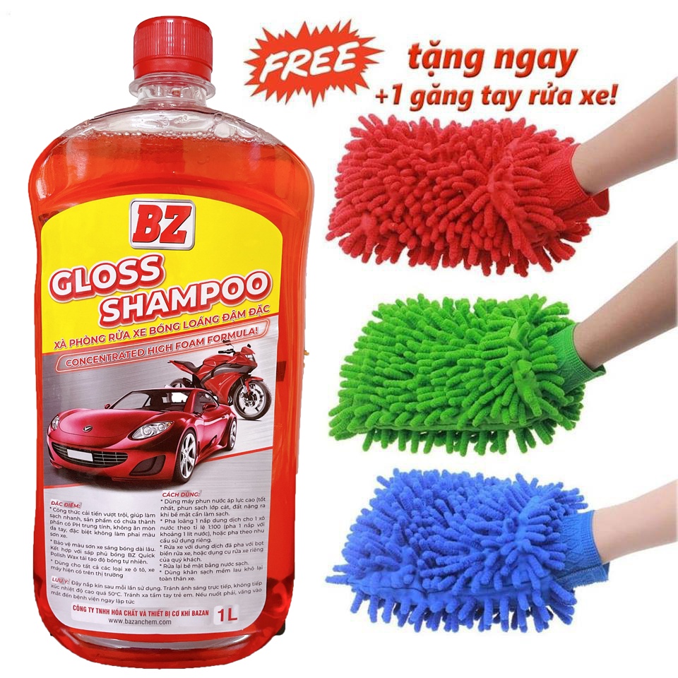 Nước rửa xe xà bông rửa xe BZ Gloss Shampoo 1L thơm dịu bóng sơn công nghệ châu âu như sonax