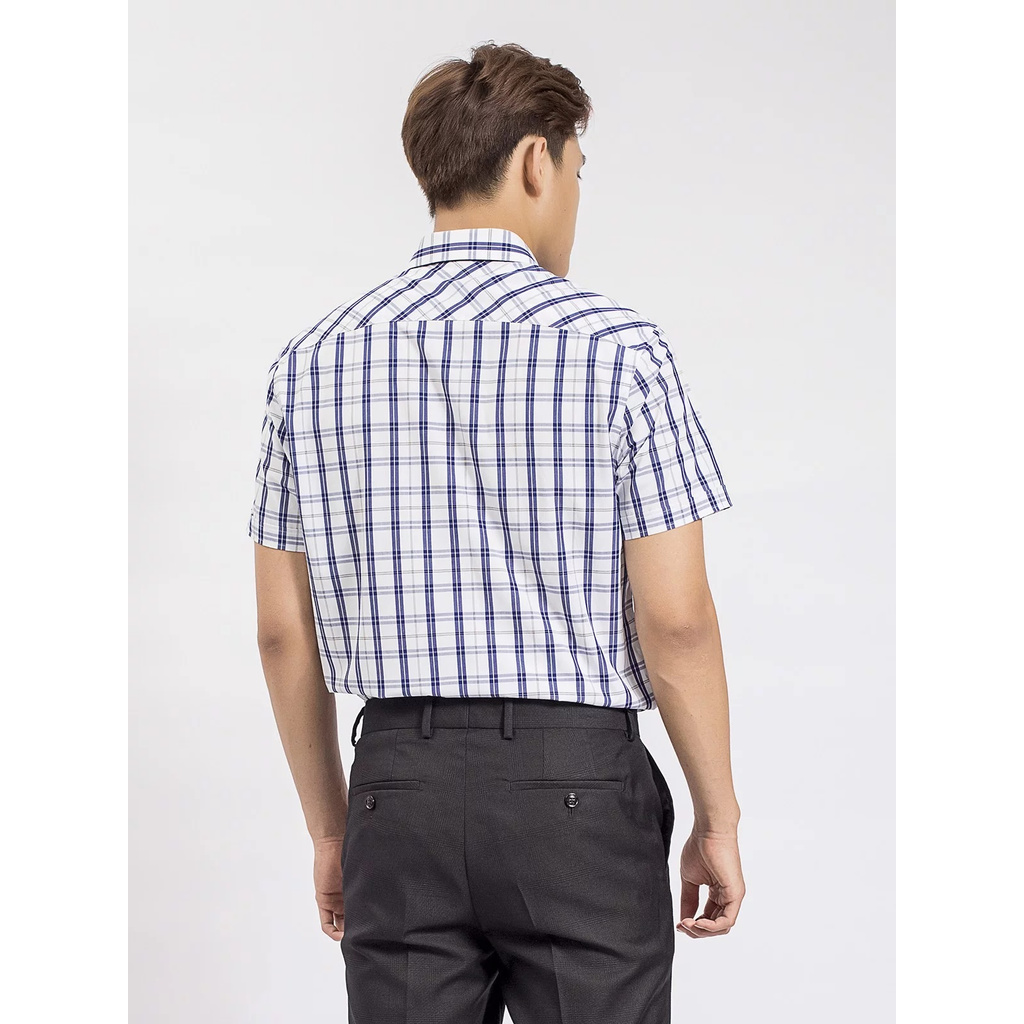 Áo Sơ Mi Nam Ngắn Tay ARISTINO ASS599S8 Somi Công Sở Cao Cấp màu kẻ ô tím than Vải sợi sồi Dáng suông tà lượn có túi