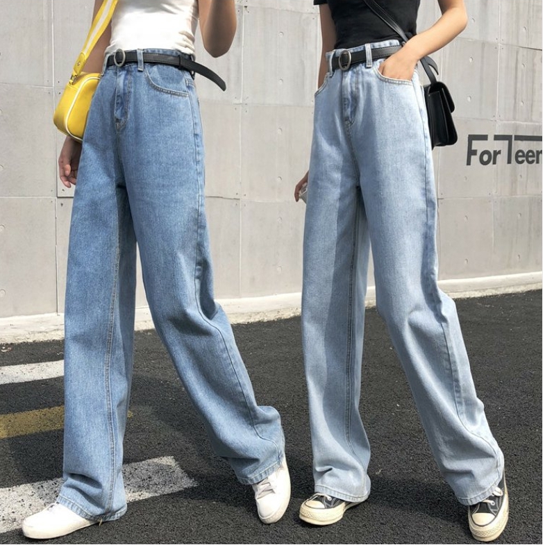 SUXI Quần Jeans Nữ Lưng Cao Ống Rộng Thời Trang Hàn Quốc