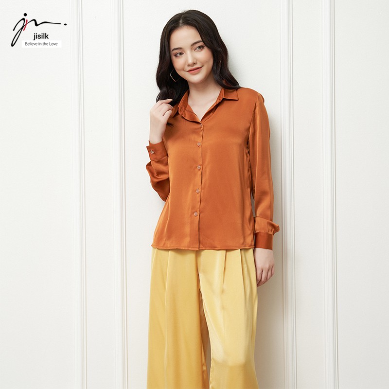 Quần basicci chất liệu satin thiết kế dáng suông ống rộng mặc nhà đi chơi Jisilk L.QDA-01