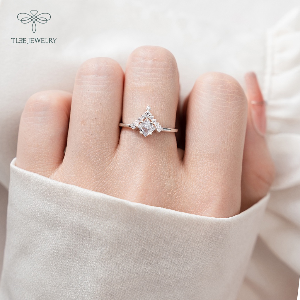 Nhẫn bạc nữ TLEE ổ đá nhỏ 4 chấu phồi viền chóp nhọn độc đáo NCJ A0187