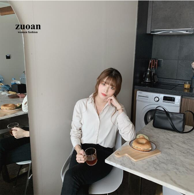Áo sơ mi SUXI tay dài màu trơn đơn giản phong cách Hàn Quốc cho nữ