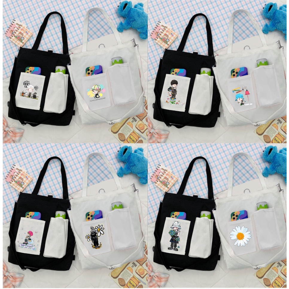 Túi Vải Tote Kiêm Balo avocado TBL1 hổ mập quả bơ trà sữa trứng lười yakult hoa cúc GD bò sữa gudetama shiba roro jump