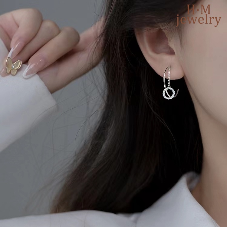 Bông Tai Dáng Dài Hình Chữ C Đính Đá Thời Trang