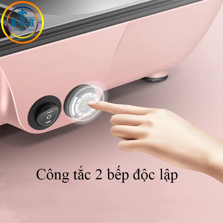 Bếp lẩu nướng 2 ngăn, bếp lẩu nướng mini 2 in 1, nồi nướng lẩu đa năng Chống Dính Hàn Quốc