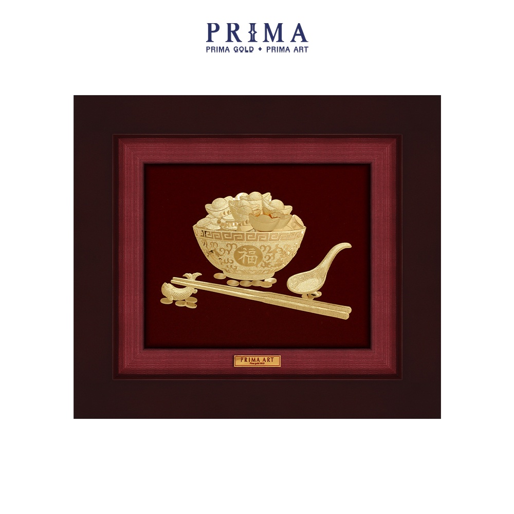 Tranh Vàng 24K PRIMA ART - Chén Cơm Vàng Sung Túc Tài Lộc - Size 18 x 20 cm - CGS-0264-13