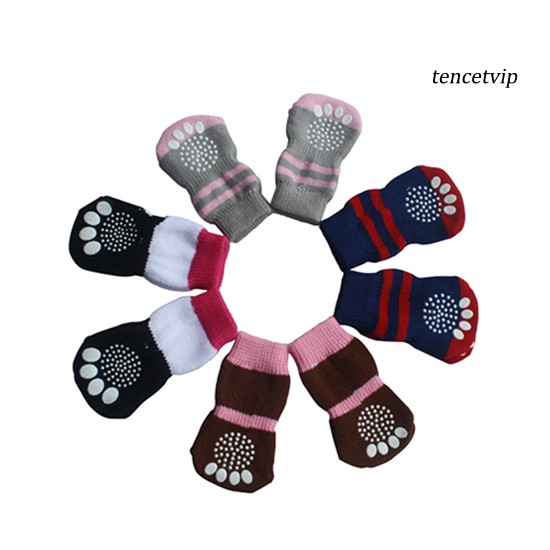 Set 4 đôi vớ dệt kim chống trượt dễ thương cho thú cưng