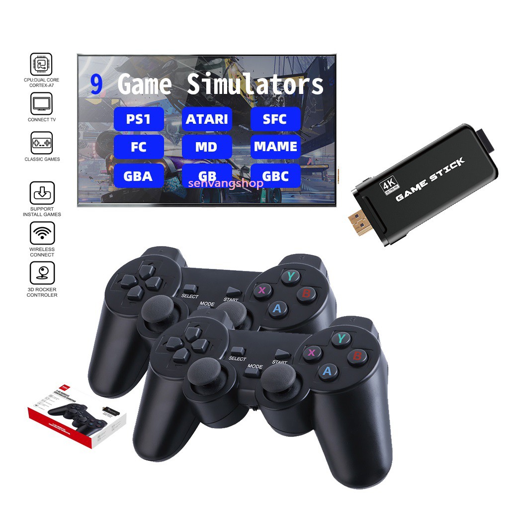 [Game stick 4K] Máy Chơi Game 4 Nút HDMI Không Dây Hơn 10.000 Trò Chơi, Máy Chơi Game  ATARI / PS1 / FC / GBA / SFC