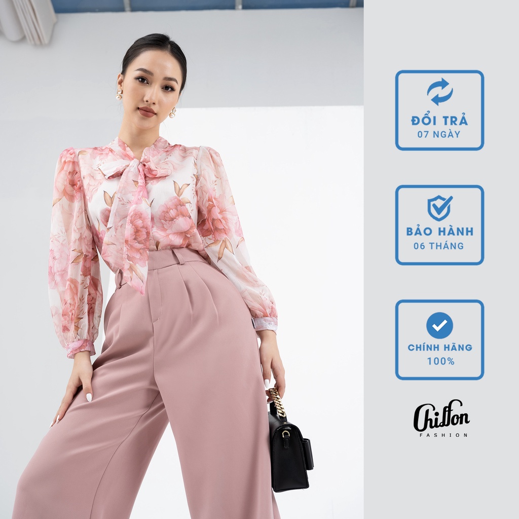 Áo sơ mi nữ công sở họa tiết tay dài, áo sơ mi nữ thiết kế Chiffon. Áo tay dài họa tiết hoa cao cấp - Hàng mới về