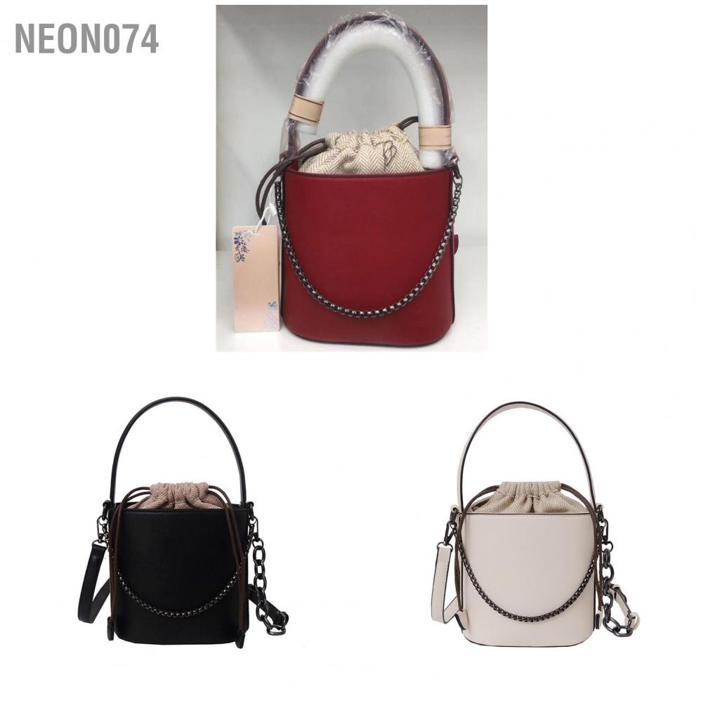 Neon074 Bucket Bag Exquisite Compact PU Artificial Leather Drawstring Pocket for Women Wife Girlfriend