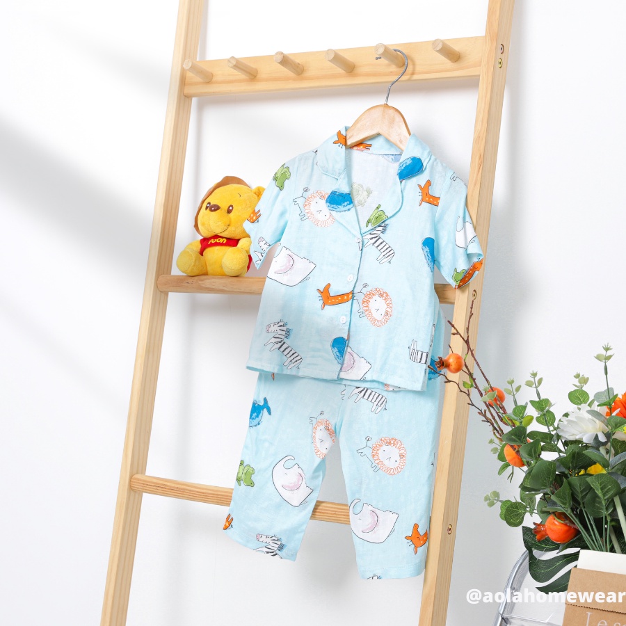 Pizama bé trai bé gái tay ngắn quần dài vải xô sợi tre Bamboo Premium hai lớp Áo Lá Homewear BAMT22, đồ ngủ vải xô