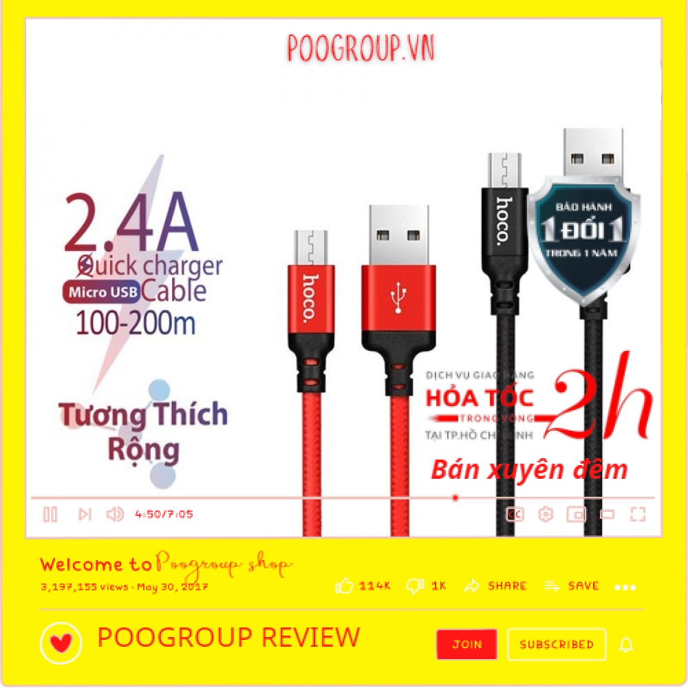 Dây Sạc Hoco Cáp sạc nhanh Hoco X14 AIP,micro,type c(1m,2m) BH 12 tháng poogroup