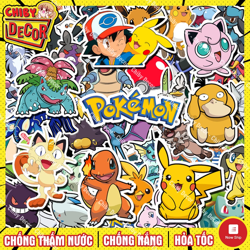 Sticker Pokemon 🌈 Sticker Dán Mũ Bảo Hiểm, Hình Dán Nón Bảo Hiểm, Vali, Laptop, Guitar, Decal Dễ Thương Chống Nước