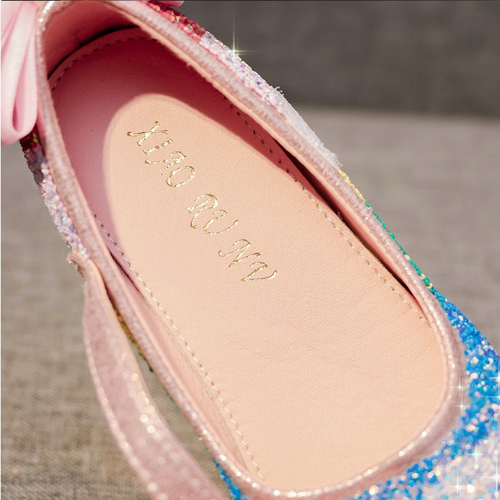 New Flat Catwalk Shoes Girls Shoes Princess Frozen Crystal Shoes Elsa Leather Shoes Autumn Children