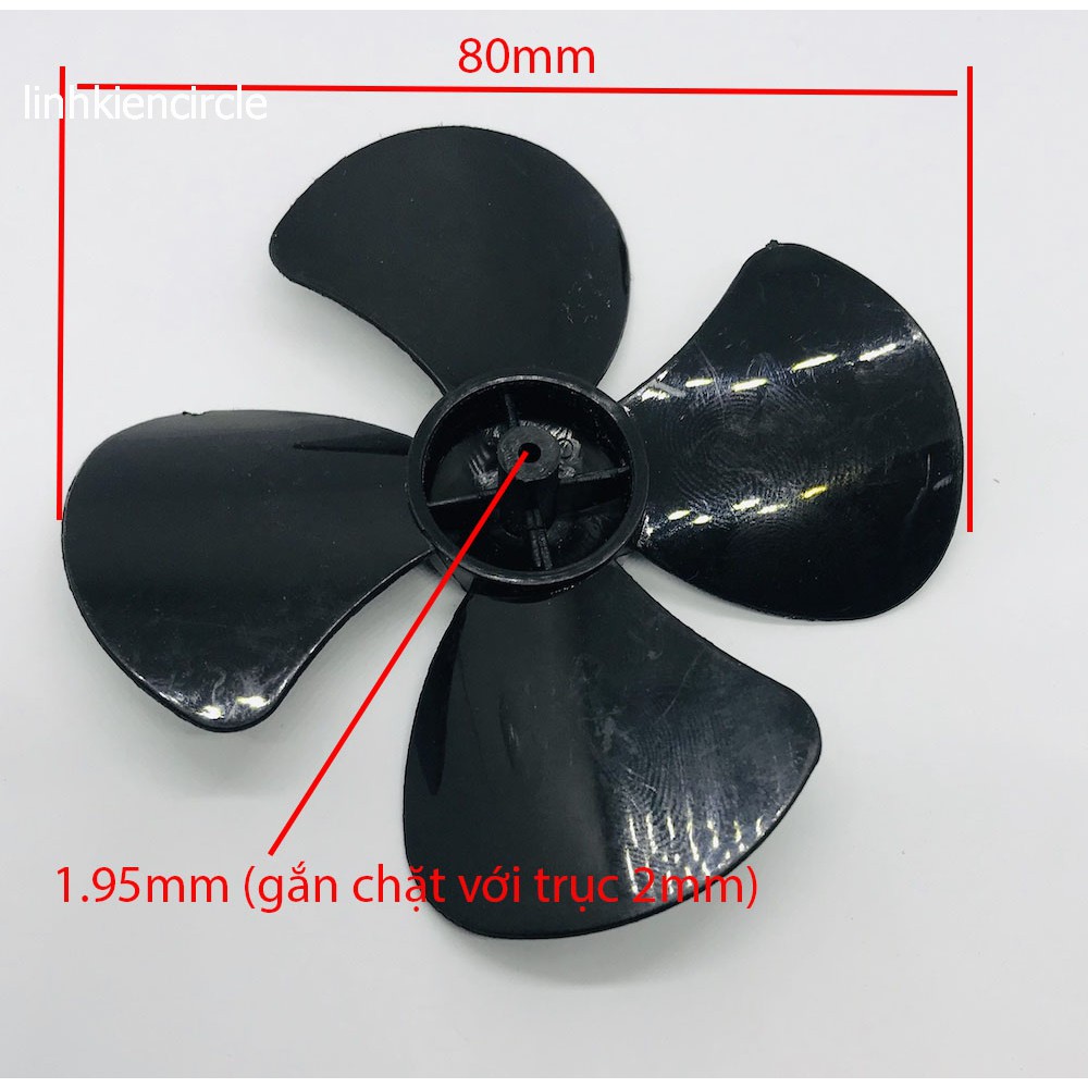 2 cánh quạt mini nhựa màu đen đường kính 80mm trục 2mm bền đẹp - LK0217