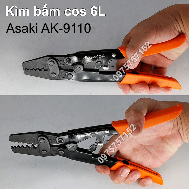 Kìm bấm cos 6L 0.5 -&gt; 6mm2 Asaki AK-9110 (Kềm bấm cốt 6L)