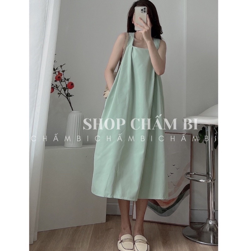 Váy Suông - Đầm Suông Hai Dây Bản To Màu Xanh Dáng Dài Hàng Bán Shop