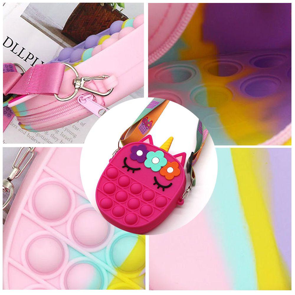 MIHAN1 Girls Unicorn Bag Stress Relief Messenger Bag Coin Purse Fidget Popper Squeeze Toy Decompression Toys Push Bubble Silicone Kids Gifts Handbags/Multicolor
