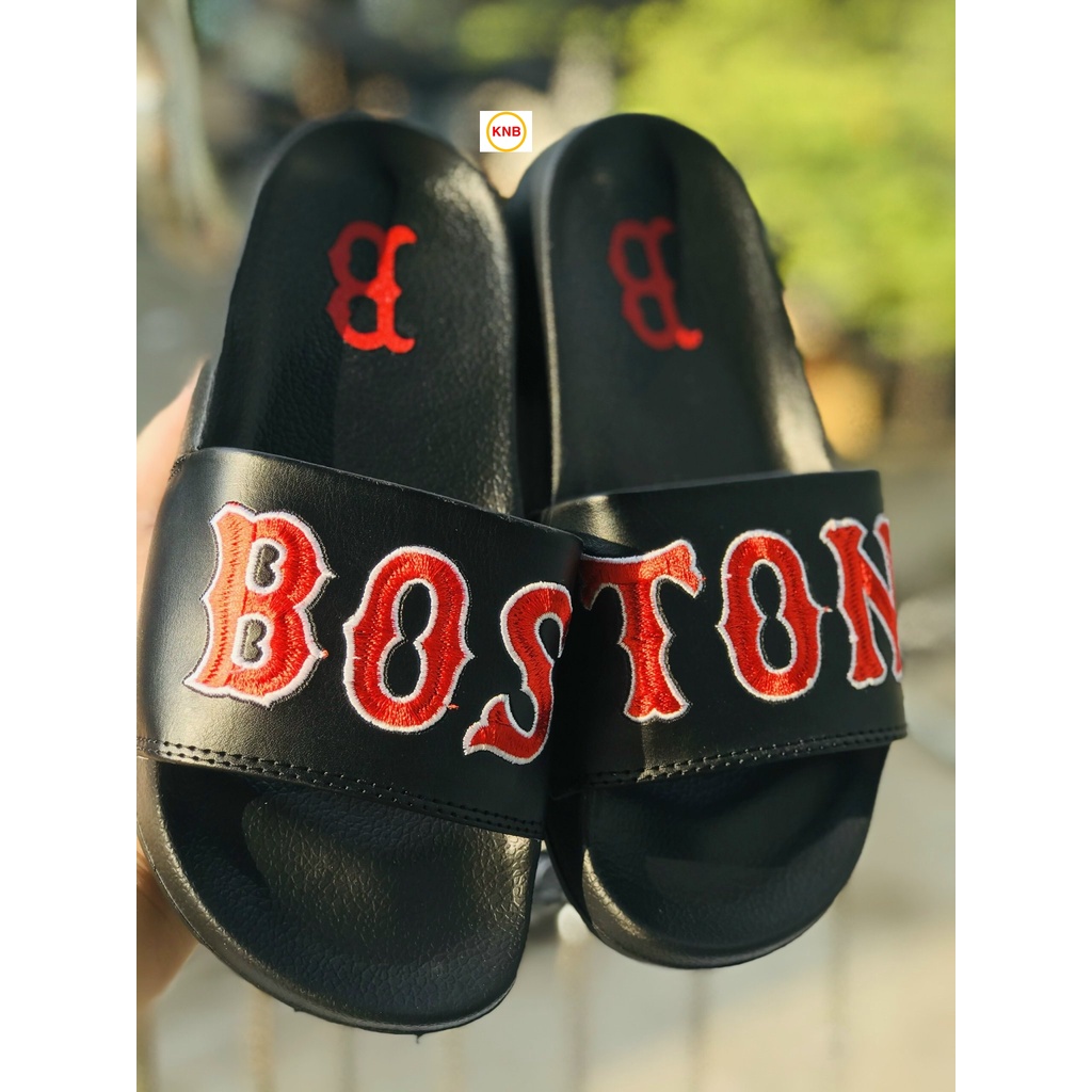 Dép unisex 𝐌𝐋𝐁 𝐁𝐎𝐒𝐓𝐎𝐍 ❤️FREESHIP + Hộp❤️ dép quai ngang nam nữ,dép mlb quai ngang thể thao nam nữ thêu chữ BOSTON,đen