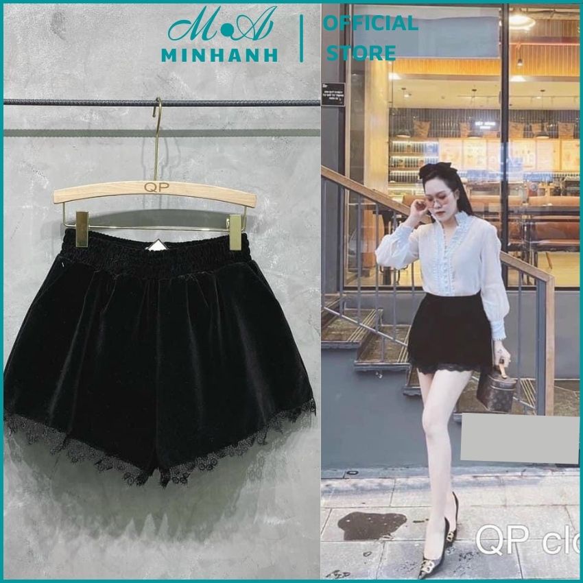 Quần short nữ Quần đùi nữ chất vải nhung đen phối ren QD4