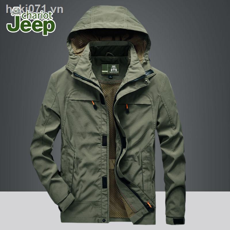 ✼Jeep xe ngựa ngoài trời áo khoác nam mùa xuân và mùa thu mỏng dụng cụ trung niên nhiều túi áo khoác rộng rãi bình thường áo khoác nhanh khô