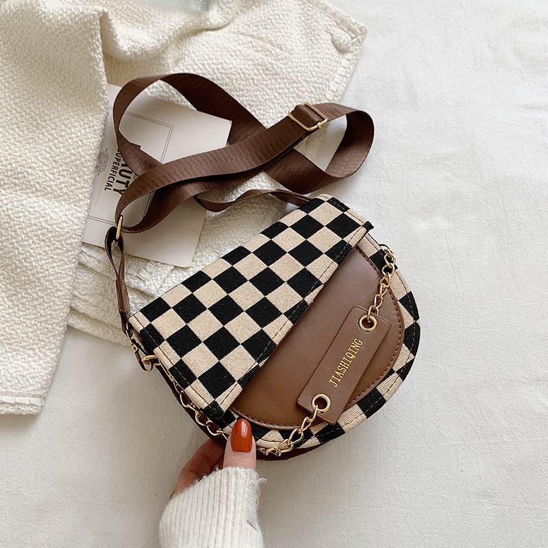Túi Đeo Chéo Vai Họa Tiết Sọc Caro Thời Trang Thu Đông Năm 2021