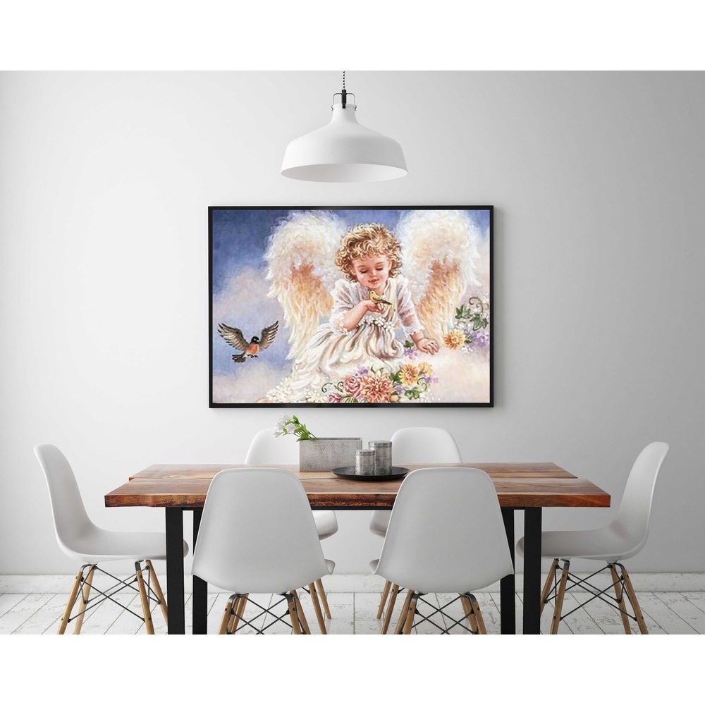 Set dụng cụ làm tranh đính đá họa tiết thiên thần nhỏ độc đáo kích thước 40x30cm dùng cho trang trí