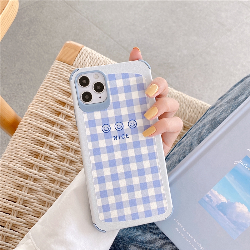 Ốp lưng iphone da Auto Focus mặt cười kẻ caro 6splus/7/7plus/8/8plus/x/xr/xs/11/12/pro/max/plus/promax - Awifi Case V1-9