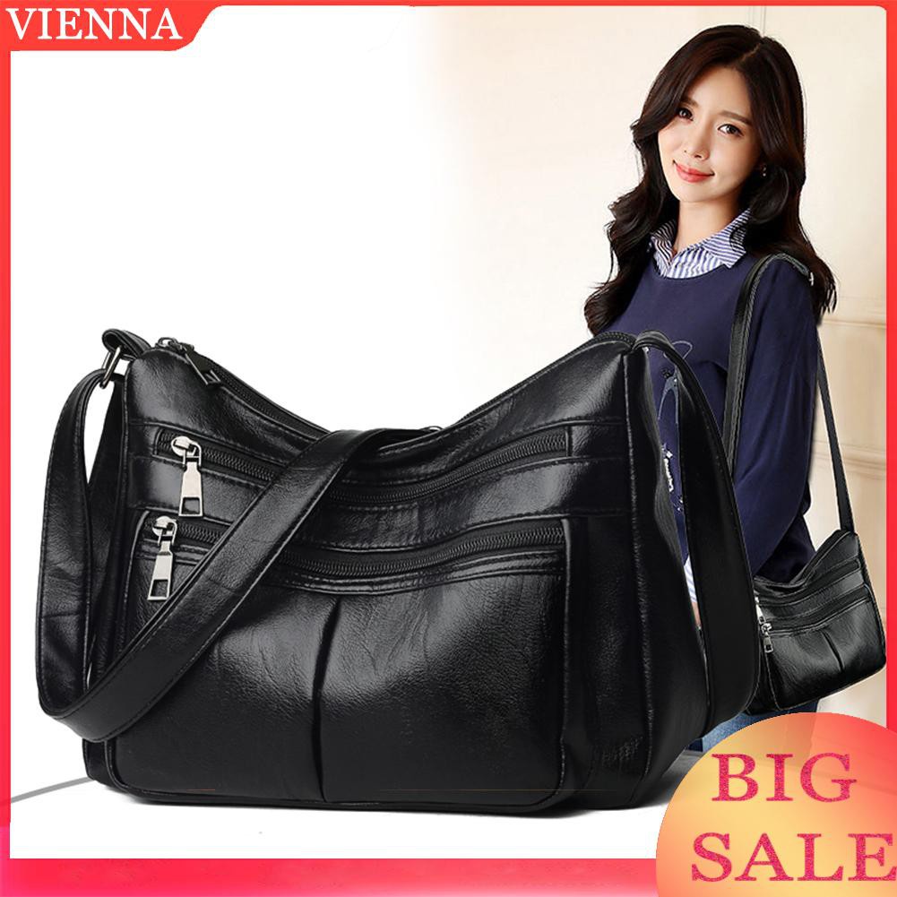 Túi đeo chéo da PU nhiều ngăn phong cách vintage thời trang cho nữ