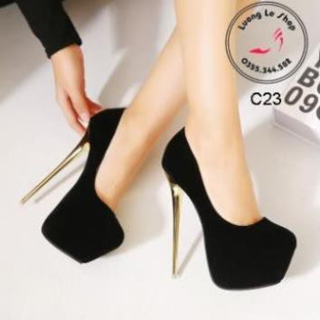 𝐓ế𝐭🌺 Giày cao gót 16cm chất nhung gót vàng đen đỏ ms C23 SD54 * re nha1