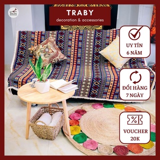 Thảm phủ sofa thổ cẩm may viền ren