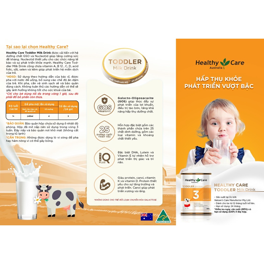 Sữa bột công thức Blackmores/sữa Healthy Care Úc số 1, 2, 3 cho bé 900g
