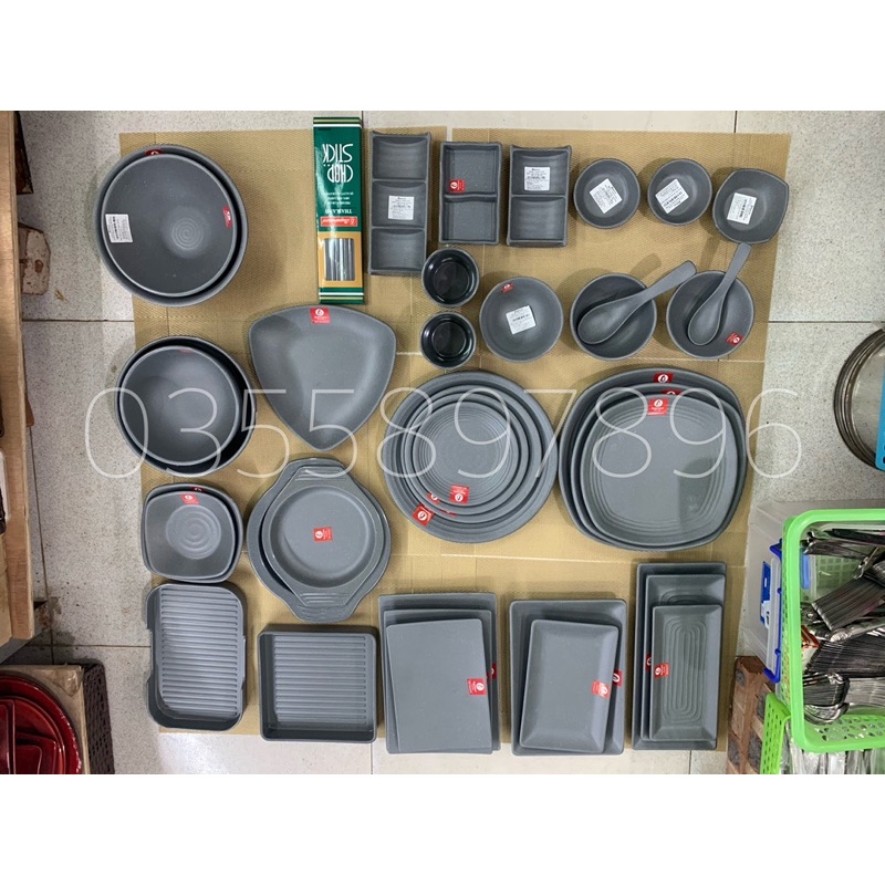 Bát đĩa phíp Thái Lan Không Vỡ 100% MELAMINE màu Xanh