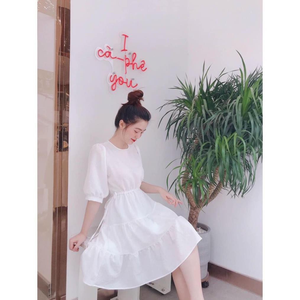 Váy tầng rút eo trắng tay lỡ bánh bèo dễ thương Nguyễn Hoa