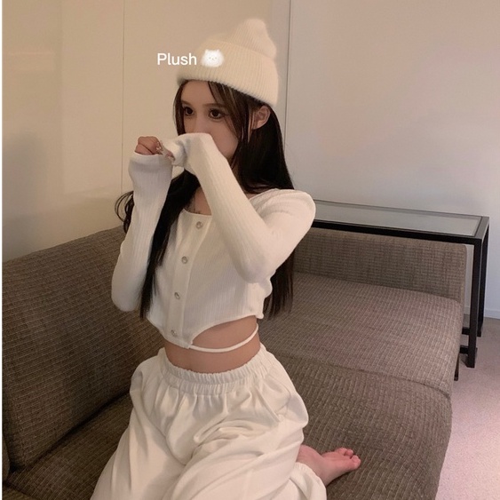 QADCOL Áo thun lửng tay dài màu sắc trẻ trung sành điệu cho phái nữ