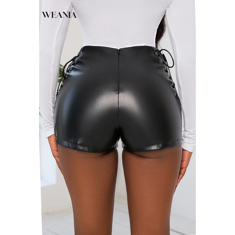 Quần Short Da PU Lưng Cao Phối Dây Rút Thời Trang Đường Phố Cá Tính Cho Nữ