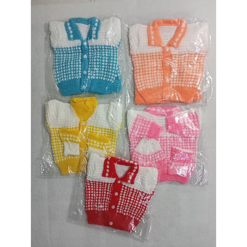 Combo(áo len+nón len+đôi bao tay len)Áo len cardigan cho bé gái sơ sinh(4kg-7kg)