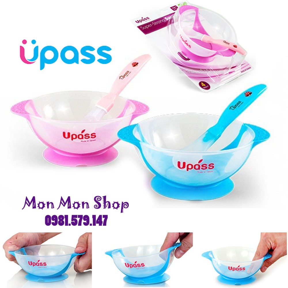 Bát ăn dặm chống đổ Upass kèm thìa báo nóng và nắp đậy